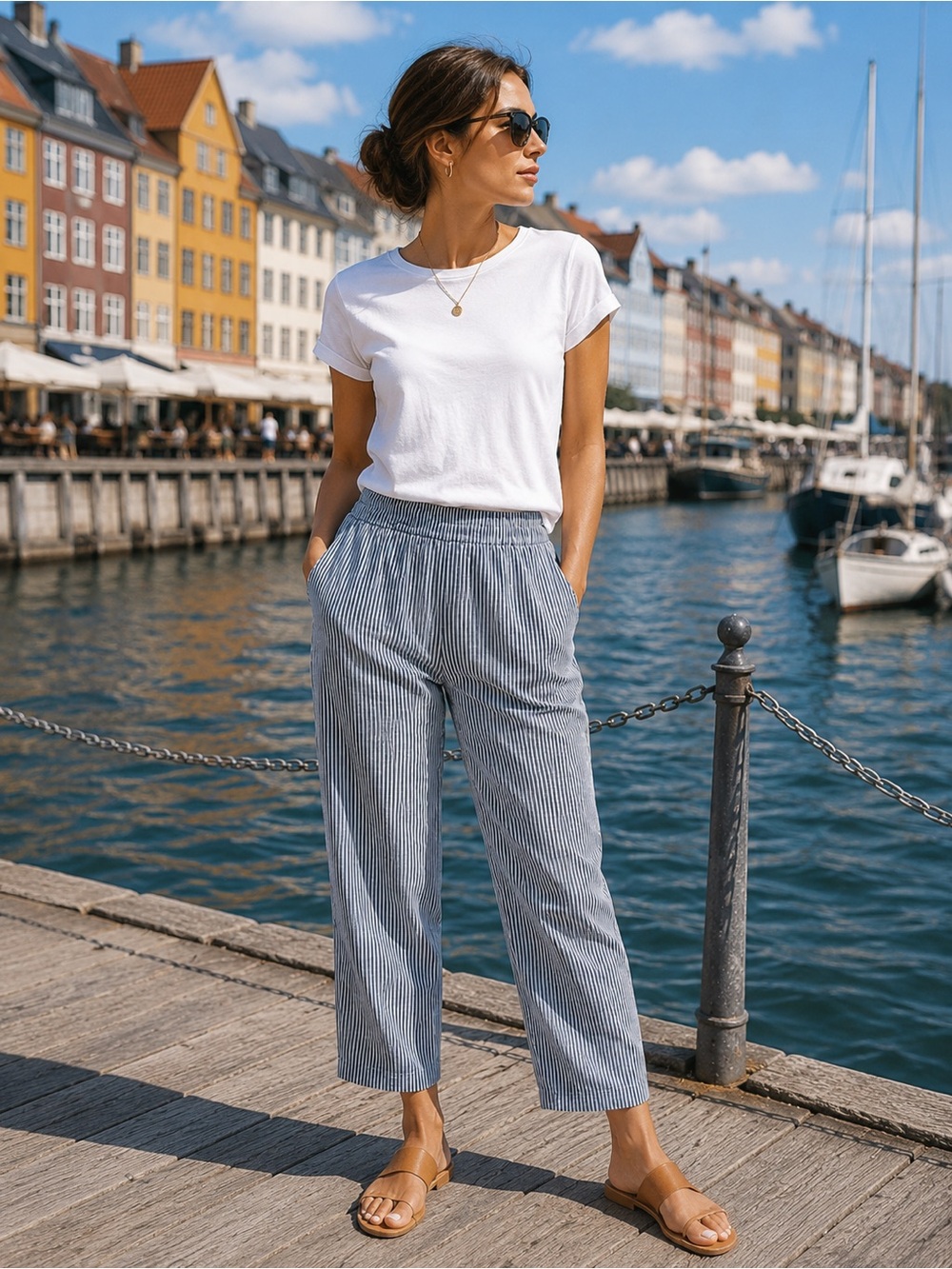 Uniqlo Navy and White Striped Joggers